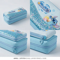Girls Blue Disney Stitch School Pencil Case with Glitter Design Trending Accessories