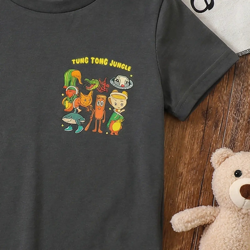 Boys Dark Grey Animal Graphic Short Sleeve T-Shirt Tshirts