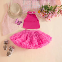 Girls Fuchsia Butterfly Applique Halter Top With Tiered Tulle Tutu Skirt Sets Sets