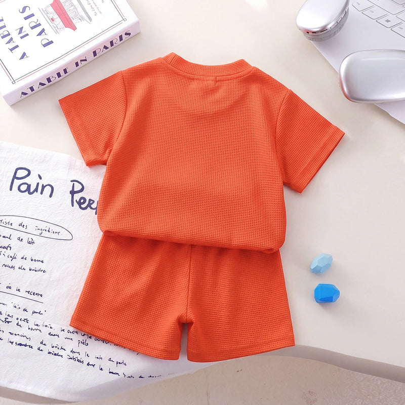 Boys Orange Waffle Knit Short Sleeve T-Shirt With Shorts Sets 2 pc. Sets