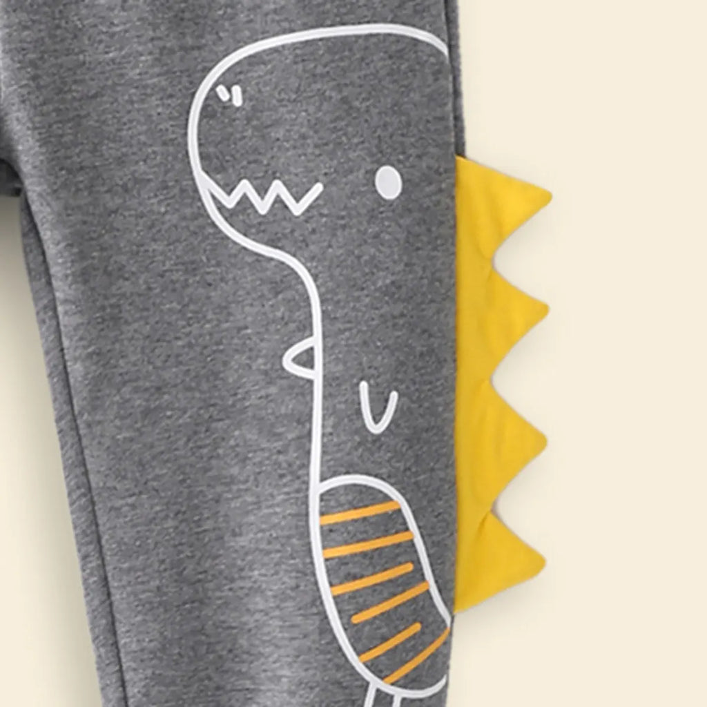 Boys Grey Dinosaur Printed Joggers With Ribbed Waistband & Hem Trackpants & Joggers