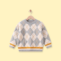 Boys Grey Diamond Jacquard Long Sleeve Sweater Sweaters & Cardigans Grey 1-2 Y