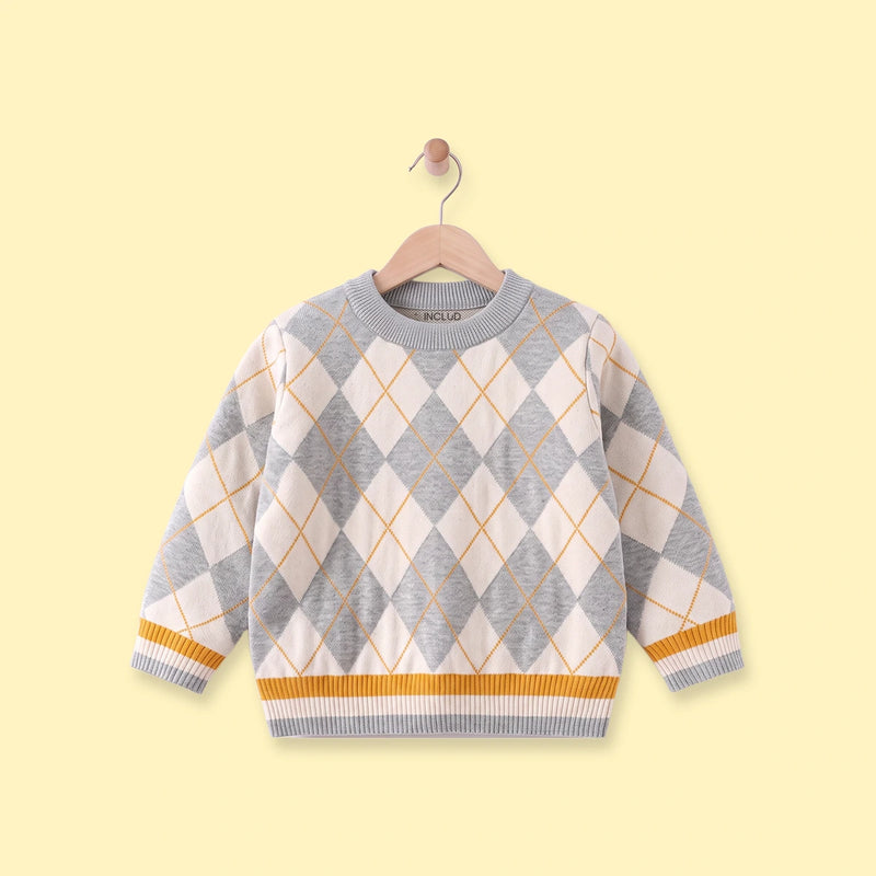 Boys Grey Diamond Jacquard Long Sleeve Sweater Sweaters & Cardigans Grey 1-2 Y