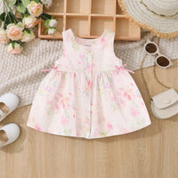 Girls Light Pink Fit And Flare Dress With Floral Print Casual Dresses Light Pink 1-2 Y
