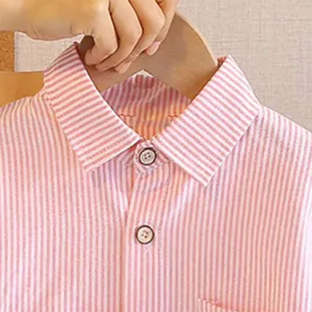 Boys Pink Stripes Short Sleeves Shirt With Shorts Sets Sets
