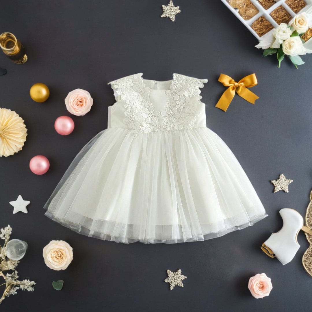 Girls Lace Crochet Neck Party Dress Party Dresses White 1-2 Y 