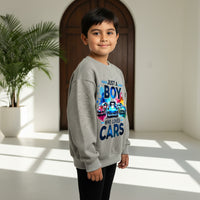 Boys Grey Car Graphics Round Neck Sweatshirt Sweatshirts & Hoodies