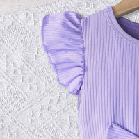 Girls Purple Butterfly Printed Flutter Sleeves Fit And Flared Casual Dress Casual Dresses
