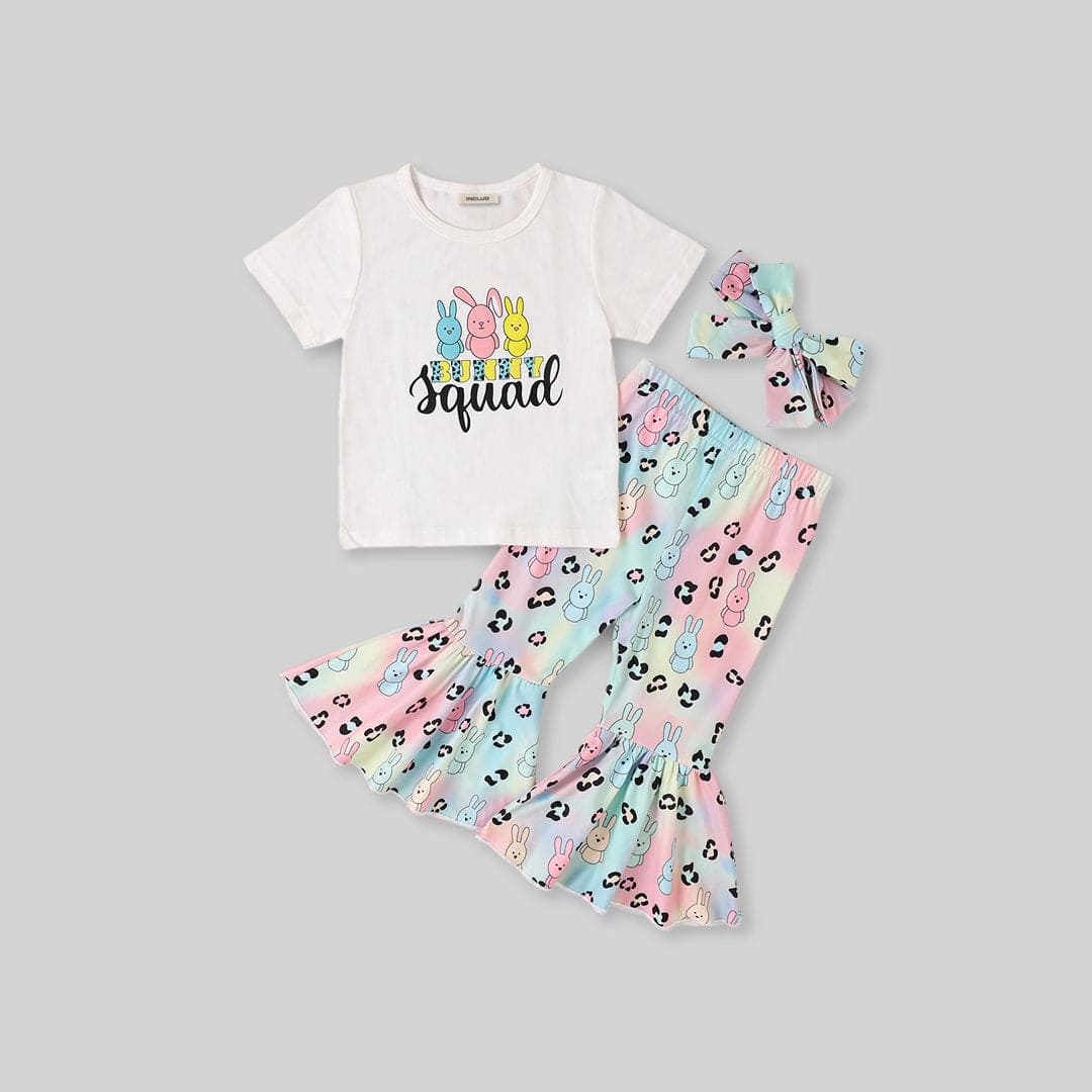 Girls Bunny Print T-Shirt With Pants & Headband 3 pc. Sets   