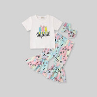 Girls Bunny Print T-Shirt With Pants & Headband 3 pc. Sets   