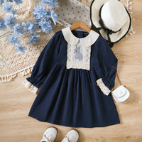Girls Navy Blue Bunny Embroidered Peter Pan Collar Dress Casual Dresses Navy Blue 1-2 Y