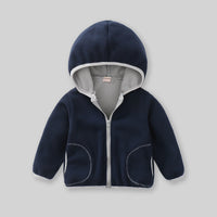 Boys Dark Blue Fleece Front Zipper Hooded Winter Jacket Coats & Jackets