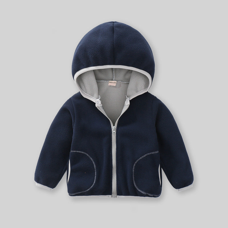 Boys Dark Blue Fleece Front Zipper Hooded Winter Jacket Coats & Jackets