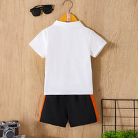 Boys Black Short Sleeve Color-blocked Shirt With Elasticated Shorts Set 2 pc. Sets