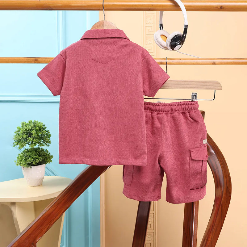 Boys Coral Self Design Shirt With Cargo Shorts Sets 2 pc. Sets