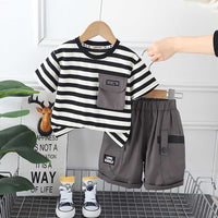 Boys Striped Flap Pocket T-Shirt With Shorts Set 2 pc. Sets Gray 1-2 Y 