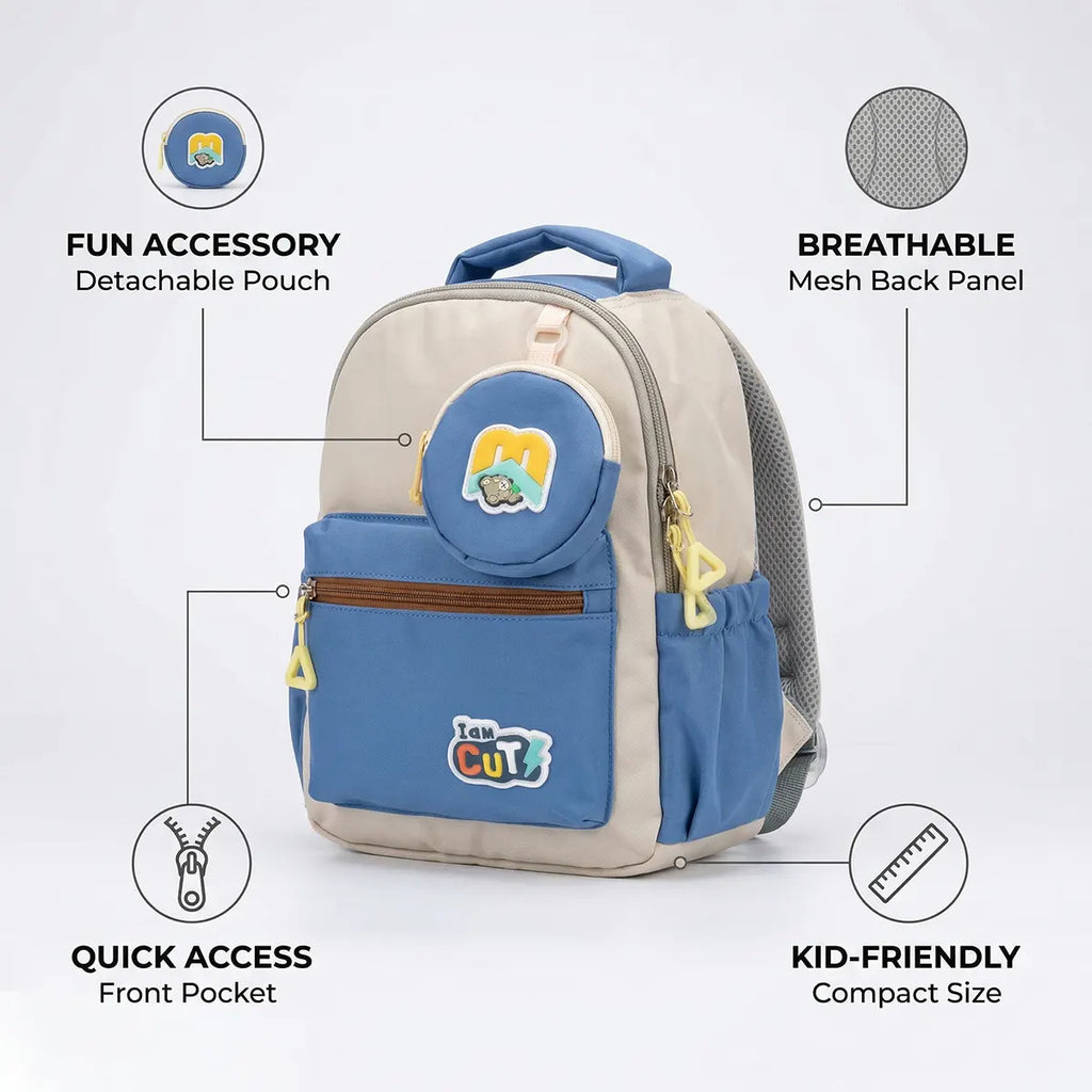 Kids Blue Cotton School Backpack with Round Pouch Trending Accessories