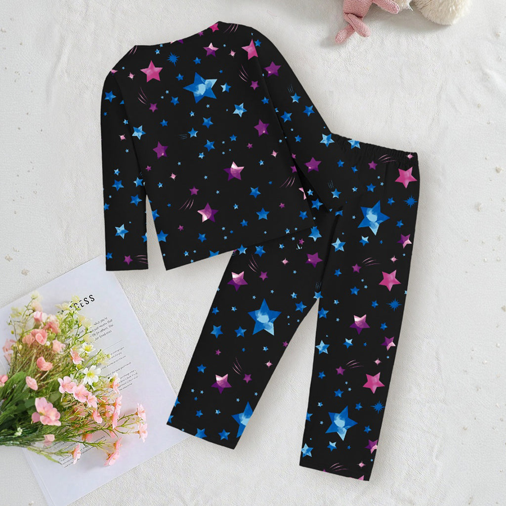 Girls Black Mermaid Printed Glow in the Dark T-Shirt With Pajama Winter Set 2 pc. Sets