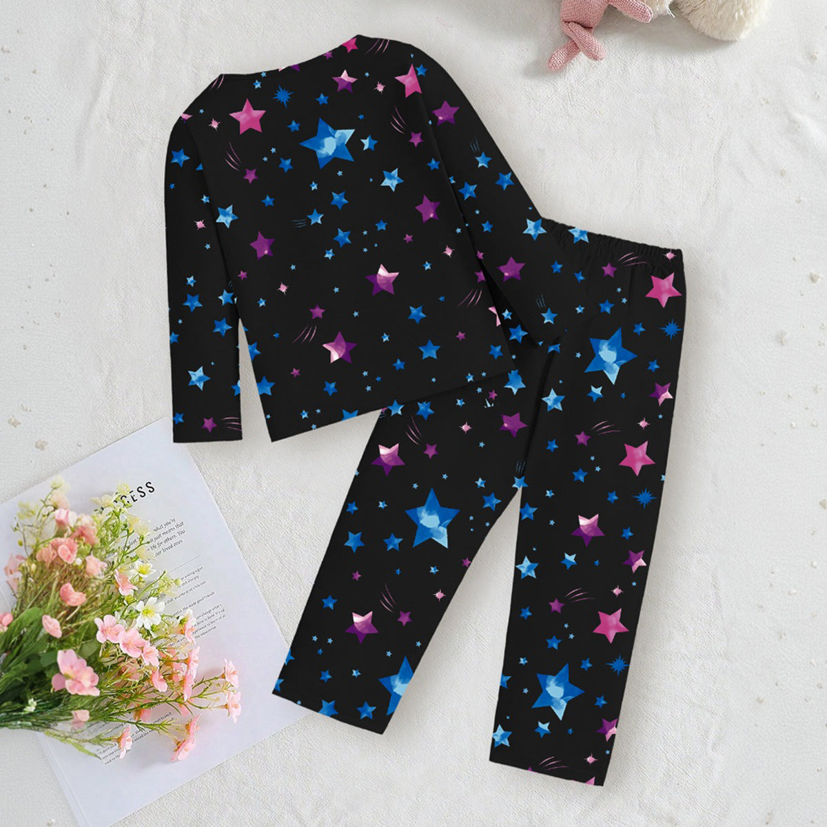 Girls Black Mermaid Printed Glow in the Dark T-Shirt With Pajama Winter Set 2 pc. Sets