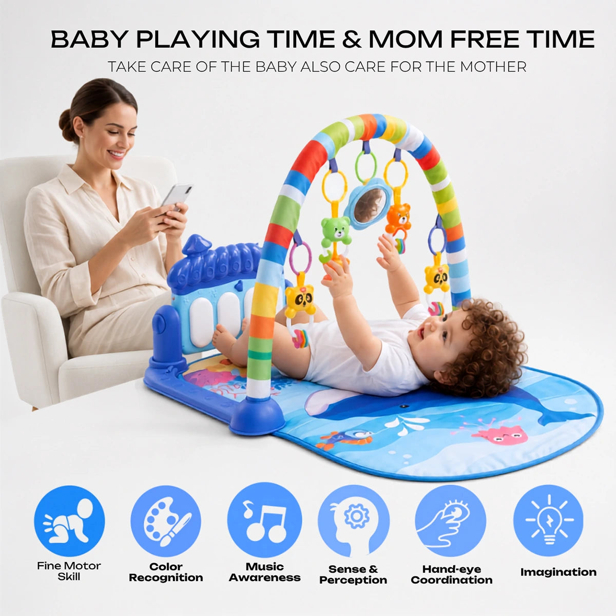 Dolphin Kick & Play Piano Gym - Baby Activity Mat Suitable For 0-3Y Trending Accessories