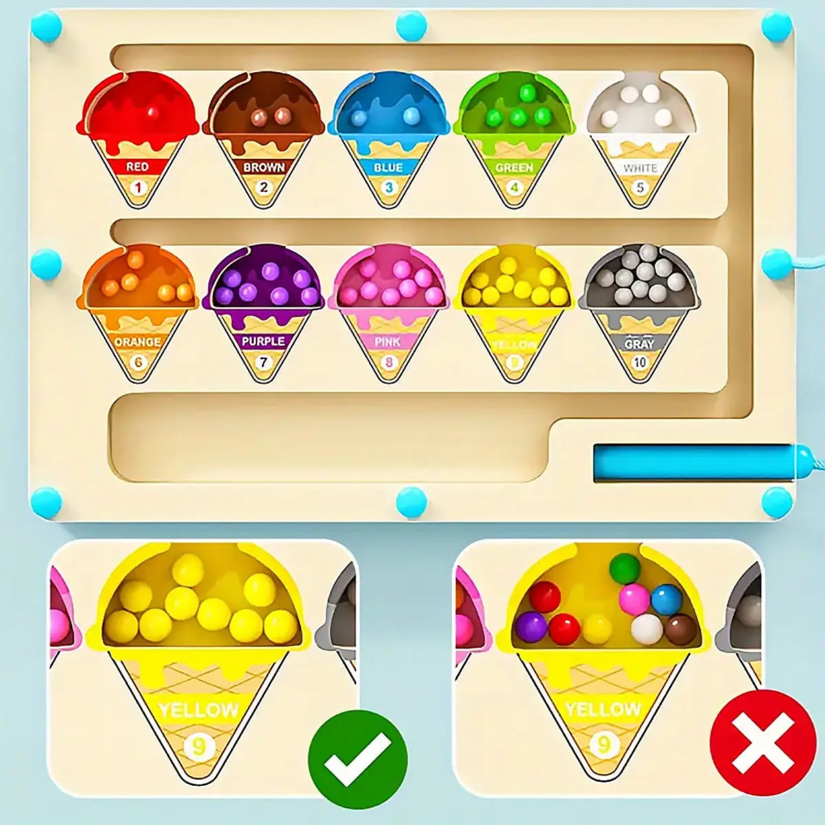 Kids Yellow Magnetic Ice Cream Color & Number Maze Board Trending Accessories