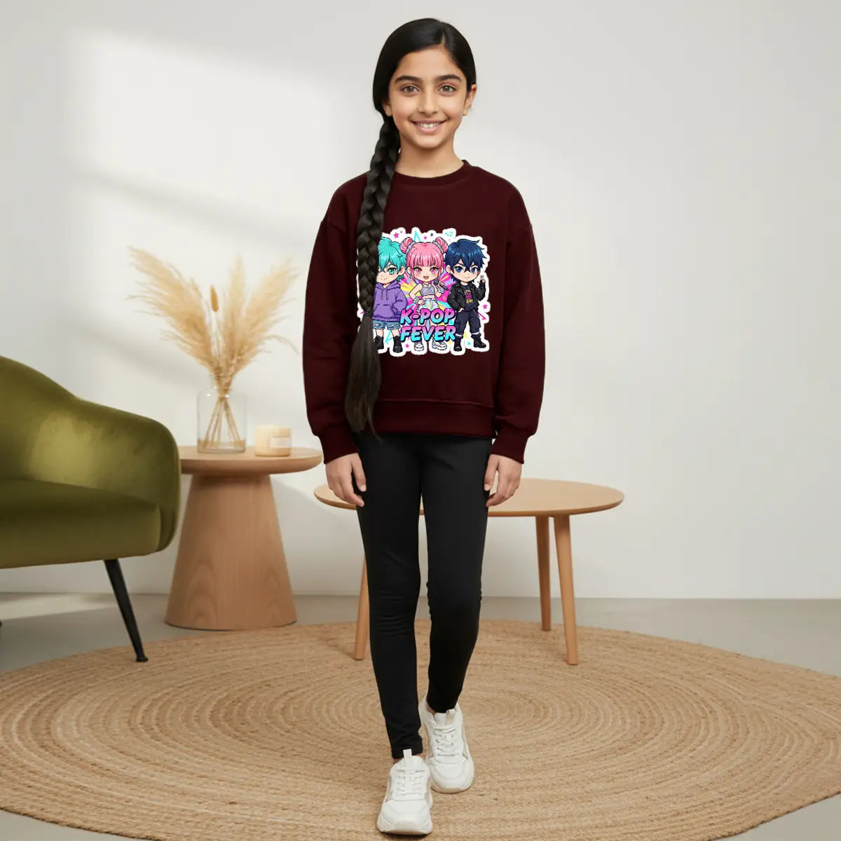 Girls Maroon K-Pop Fever Graphics Sweatshirt Sweatshirts & Hoodies Maroon 2-3 Y