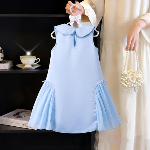 Girls Blue Sleeveless Drop-Waist Dress Casual Dresses