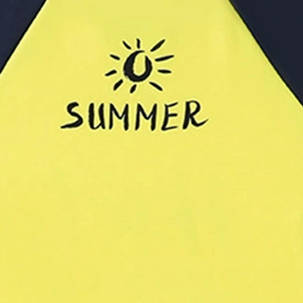 Girls Yellow Typographic Printed T-Shirt With Skorts Swimwear Sets Sets