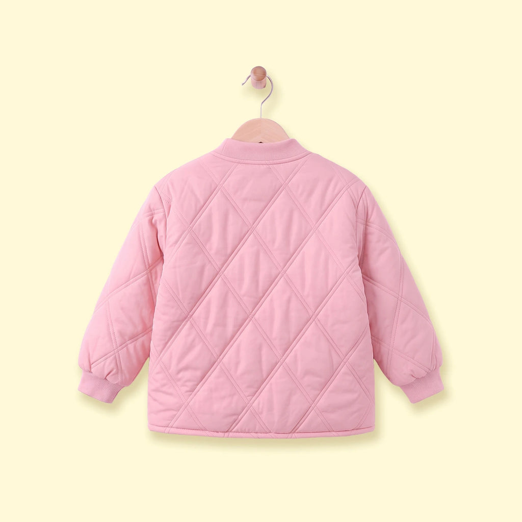 Girls Light Pink Long Sleeve Quilted Jacket Coats & Jackets