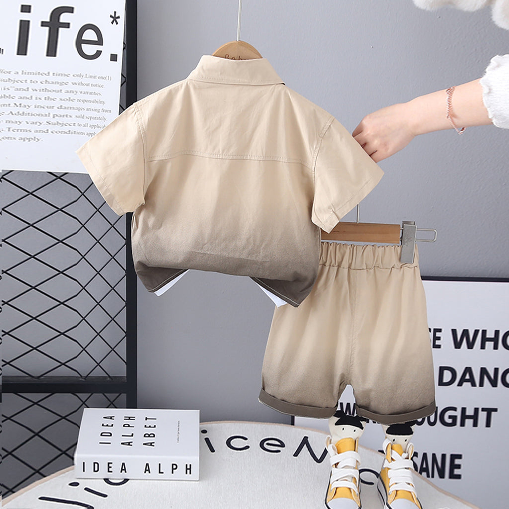 Boys Brown Ombre Dyed Short Sleeve Shirt With T-Shirt And Shorts Set 3 pc. Sets