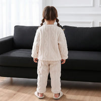Girls Off White Self-Design Fleece Top With Jogger Co-ord Sets Sets