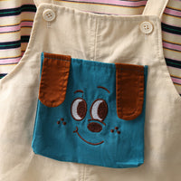 Boys Off-White Striped T-shirt with Puppy Patch Dungaree Set Sets