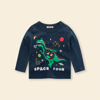 Boys Blue Dinosaur Printed Long Sleeves T-Shirt Tshirts