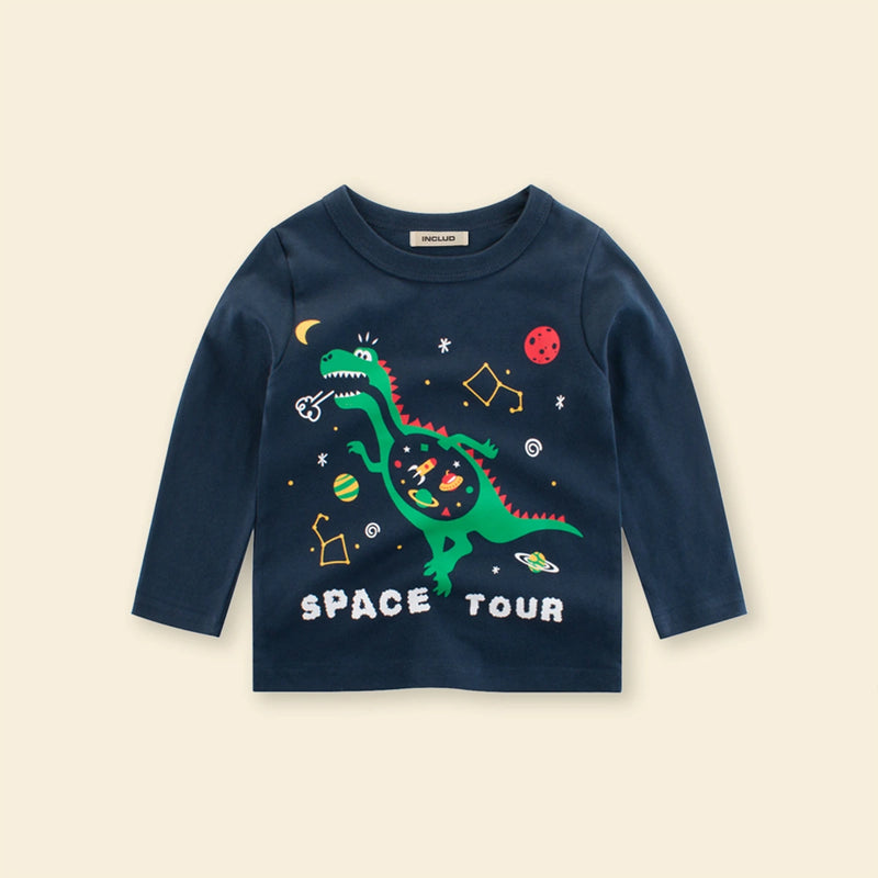 Boys Blue Dinosaur Printed Long Sleeves T-Shirt Tshirts