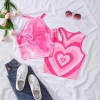 Girls Pink Heart And Marble Print Crop Tops Pack Of 2 Tops