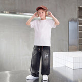 Boys Black Typographic Print Loose Fit Denim Jeans