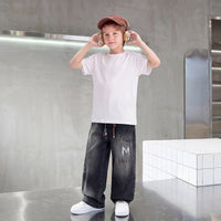 Boys Black Typographic Print Loose Fit Denim Jeans Pants Black 3-4 Y