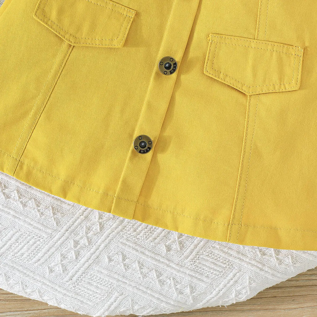 Girls Yellow Self-Design Crop Length Top With Skirt Sets 2 pc. Sets