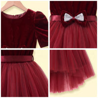 Girls Maroon Puff Sleeve High-Low Party Dress Party Dresses