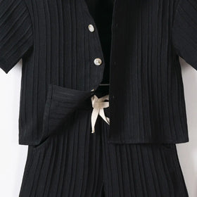 Boys Black Stripe Short Sleeves Shirt With Shorts Co-ord Sets Sets