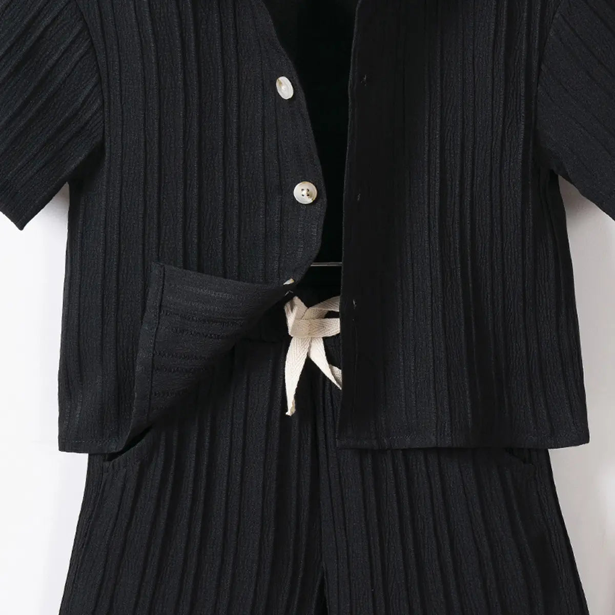 Boys Black Stripe Short Sleeves Shirt With Shorts Co-ord Sets Sets