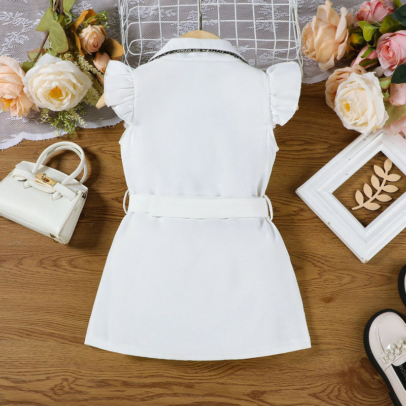 Girls White Cap Sleeve Belted Blazer Dress Casual Dresses