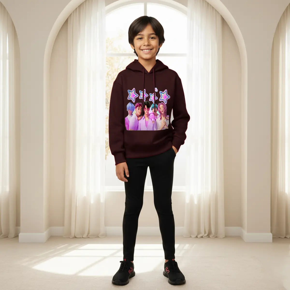 Boys Maroon K-Pop Star Graphics Hoodie Sweatshirts & Hoodies Maroon 1-2 Y