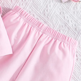 Girls Pink Solid Blazer Top With Pants Co-ord Sets Sets