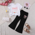 Girls White Typographic Printed T-Shirt With Flared Pants Sets Sets White 3-4 Y