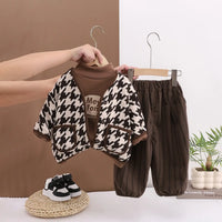 Boys Dark Brown Self-Design Cardigan With T-Shirt & Pants Set Sets Dark Brown 1-2 Y