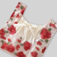 Girls Red Floral Print Sleeveless A-line Dress With Matching Sun Hat Casual Dresses