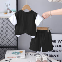 Boys Black Colorblocked Typographic Printed T-Shirt With Shorts Set 2 pc. Sets