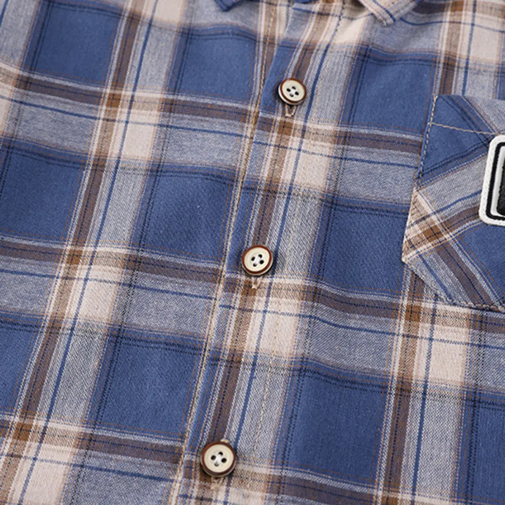 Boys Blue Checked Short Sleeve Shirt With Printed T-Shirt And Shorts Sets 3 pc. Sets