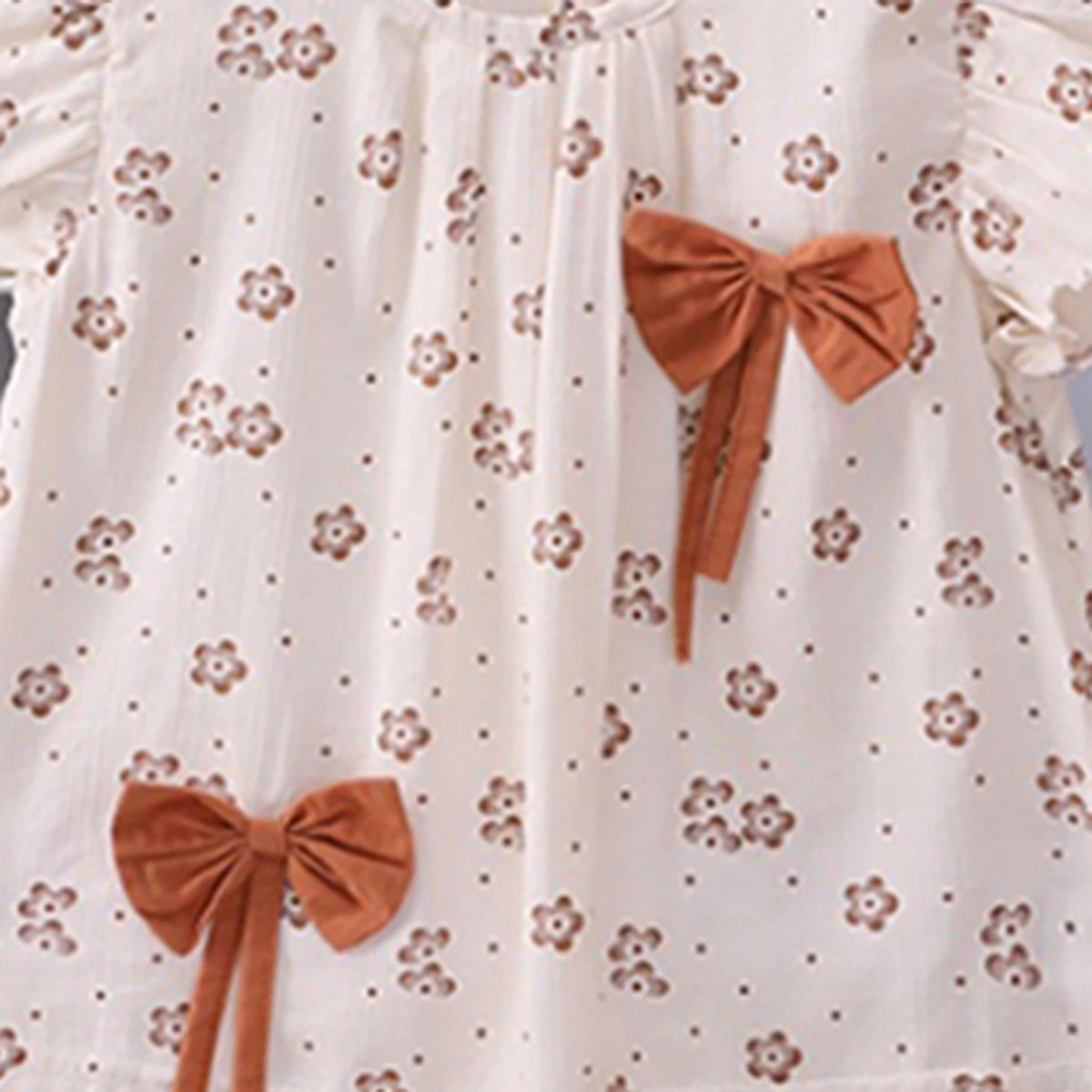 Girls Brown Floral Print Bow Applique Top With Shorts Set Sets